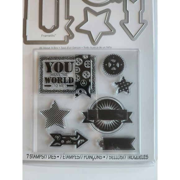 Sizzix Framelits Dies 7/Pkg With Clear Stamps By Echo Park-All About A Boy B19 - Picture 4 of 5